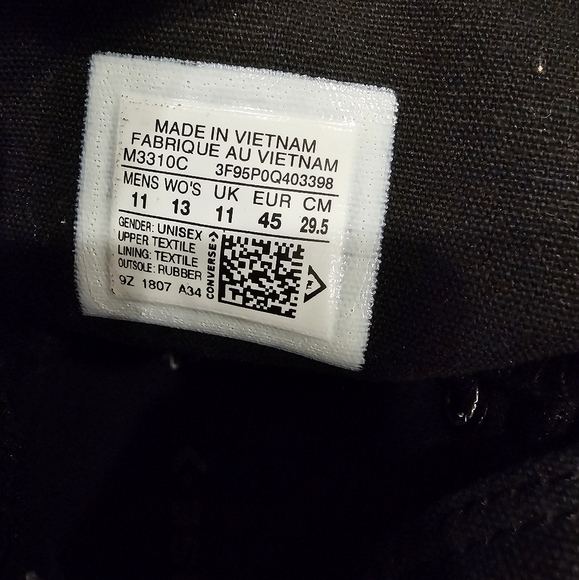 E Size mens 11 Converse All Star Hi Sneakers black monochrome N W/O Tags - Picture 8 of 8